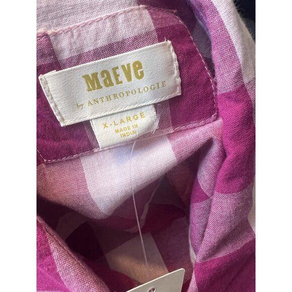 NWT Maeve Anthropologie Bennett Pink White Plaid Button Down Shirt XL Oversized - Picture 13 of 15